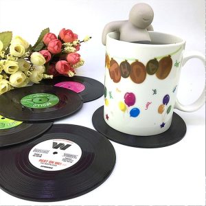 6 PCS / Set Retro Black Vinyl CD Record Drink Coasters Home Table Cup Mat Decor Coffee Drink Placemat Tableware Spinning, Diameter: 10.7cm