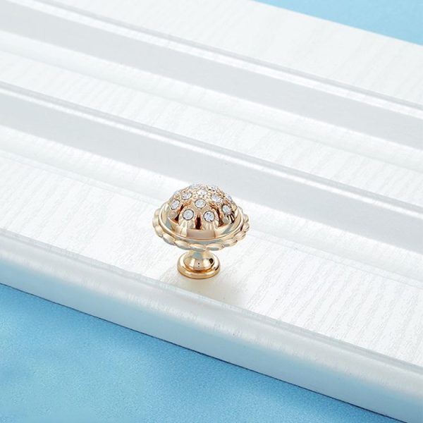 3 PCS 6292 Single Hole Gold Crystal Glass Diamond Drawer Cabinet Handle - Image 2