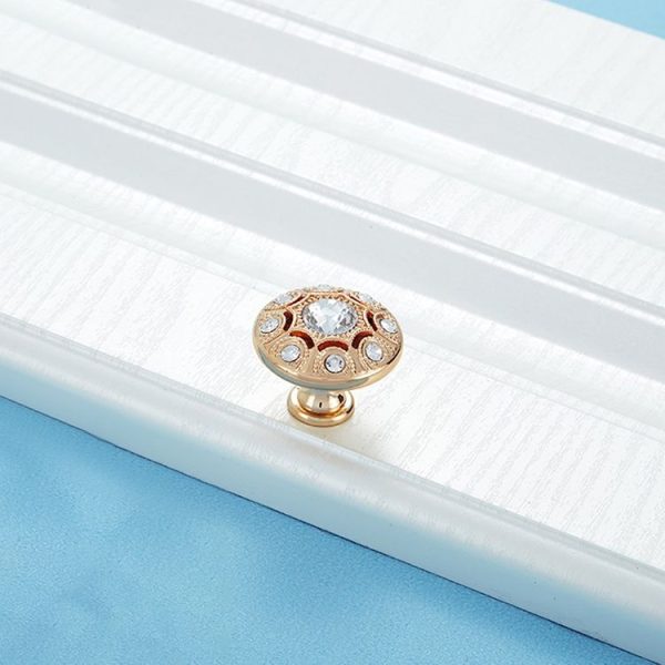 3 PCS 6293 Single Hole Gold Crystal Glass Diamond Drawer Cabinet Handle - Image 2