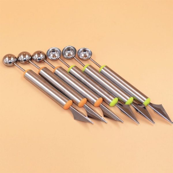 Multifunctional 2 in 1 Melon Baller Scoop Spoon with Fruit Carving Knife Salads Desserts Scooper, Random Color Delivery - Image 2
