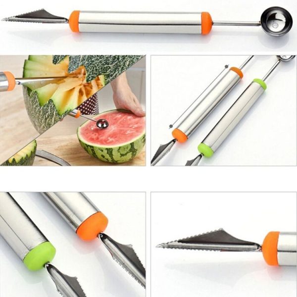 Multifunctional 2 in 1 Melon Baller Scoop Spoon with Fruit Carving Knife Salads Desserts Scooper, Random Color Delivery - Image 3