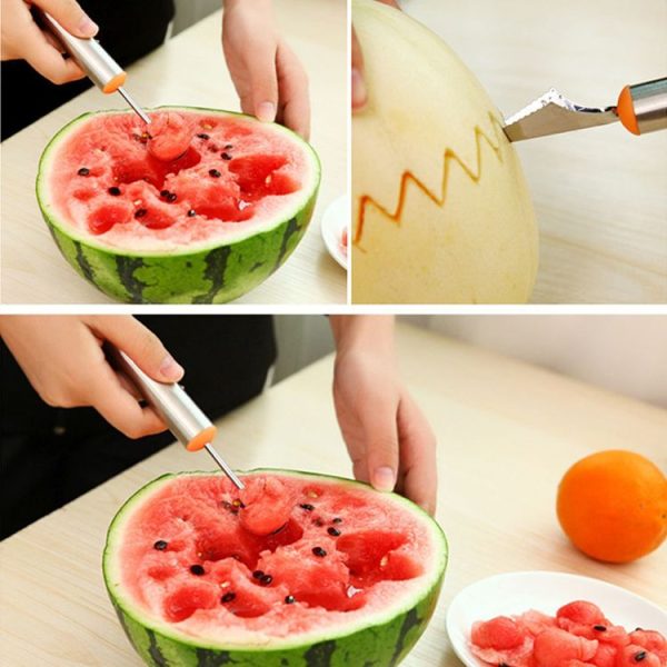 Multifunctional 2 in 1 Melon Baller Scoop Spoon with Fruit Carving Knife Salads Desserts Scooper, Random Color Delivery - Image 4