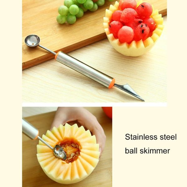 Multifunctional 2 in 1 Melon Baller Scoop Spoon with Fruit Carving Knife Salads Desserts Scooper, Random Color Delivery - Image 5