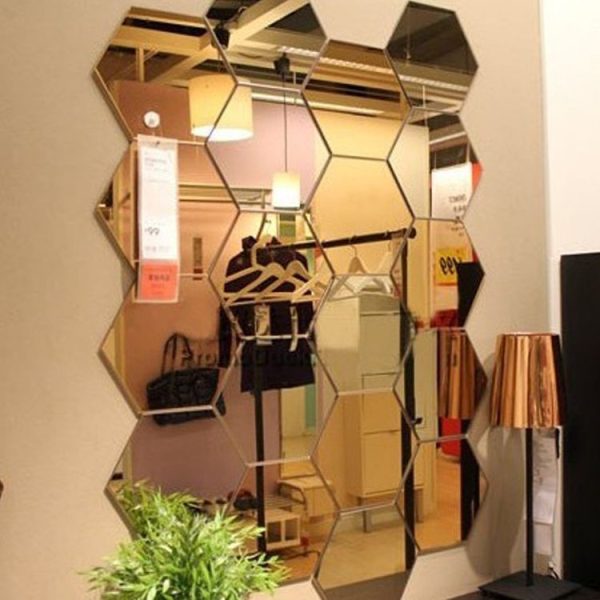 12 PCS 3D Hexagonal Mirror Wall Stickers Set, Size: 10*10cm (Gold) - Image 3