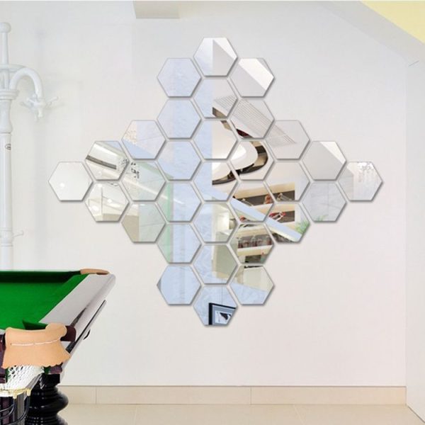 12 PCS 3D Hexagonal Mirror Wall Stickers Set, Size: 4*4cm (Silver) - Image 2