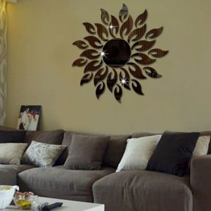 Sunflower Mirror Wall Sticker Bedroom Living Room Decoration Wall Stickers (Black)