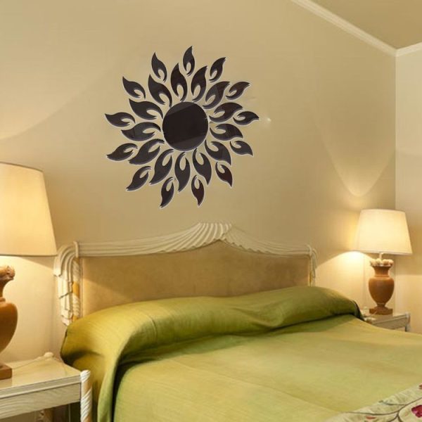 Sunflower Mirror Wall Sticker Bedroom Living Room Decoration Wall Stickers (Black) - Image 3