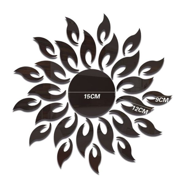 Sunflower Mirror Wall Sticker Bedroom Living Room Decoration Wall Stickers (Black) - Image 4