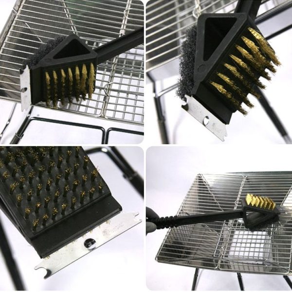 3 in 1 Copper Wire BBQ Grill Brush Long Handle Barbecue Grill Oven Cleaning Brush Cleaner - Image 5