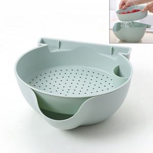 Kitchen Double Layer Fruit Bowl Washing Basket Lazy Bracket Snack Nuts Bowl (Blue)