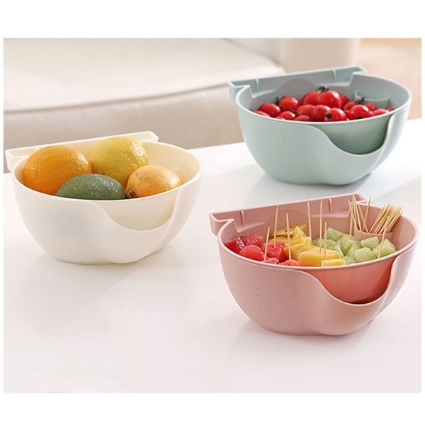 Kitchen Double Layer Fruit Bowl Washing Basket Lazy Bracket Snack Nuts Bowl (Blue) - Image 10