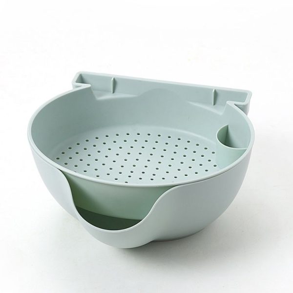 Kitchen Double Layer Fruit Bowl Washing Basket Lazy Bracket Snack Nuts Bowl (Blue) - Image 2