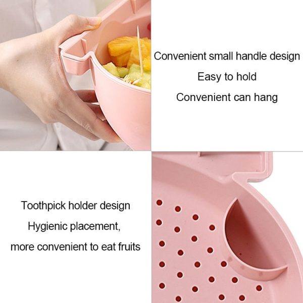 Kitchen Double Layer Fruit Bowl Washing Basket Lazy Bracket Snack Nuts Bowl (Blue) - Image 4