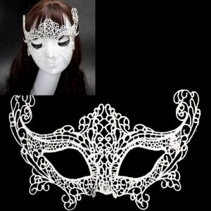 Halloween Masquerade Party Dance Sexy Lady Lace Fox Mask (White)