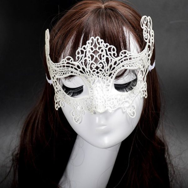Halloween Masquerade Party Dance Sexy Lady Lace Fox Mask (White) - Image 5