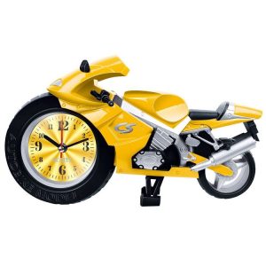 Creative Artistic Motorcycle Alarm Clock Desk Clock Model for Household Shelf Decorations (Yellow)