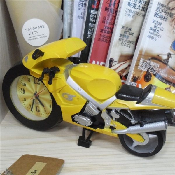 Creative Artistic Motorcycle Alarm Clock Desk Clock Model for Household Shelf Decorations (Yellow) - Image 3