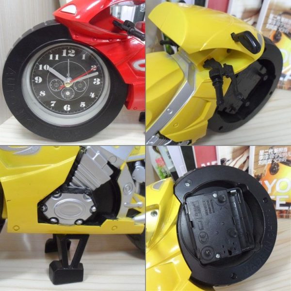 Creative Artistic Motorcycle Alarm Clock Desk Clock Model for Household Shelf Decorations (Yellow) - Image 4