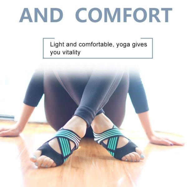 1 Pair Anti-Slip Yoga Socks Toeless Pilates Socks Ballet Yoga Pilates Barre Shoes for Women, 235-240mm Foot Length (Green) - Image 3