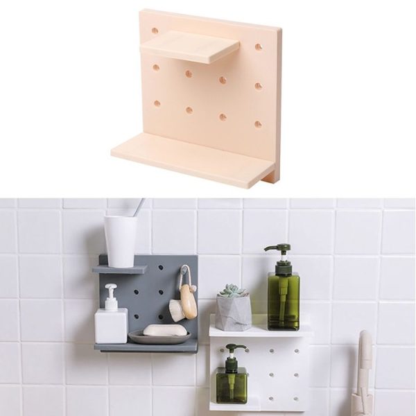 Plastic Board Living Room Bathroom Kitchen Wall Decoration Storage Shelf (Beige)