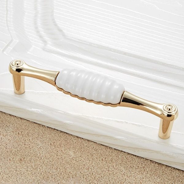 2 PCS 5002-128 Gold Imitated Zinc Alloy Ceramic Handle for Cabinet Wardrobe Drawer Door, Hole Spacing: 128mm - Image 2