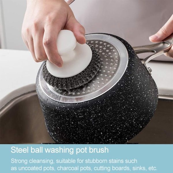 Original Xiaomi Youpin jordan & judy PP Handle Stainless Steel Ball Cleaning Brush Washing Pot Brush Kitchen Tool Kit with 3PCS Replacement Brush Head - Image 7