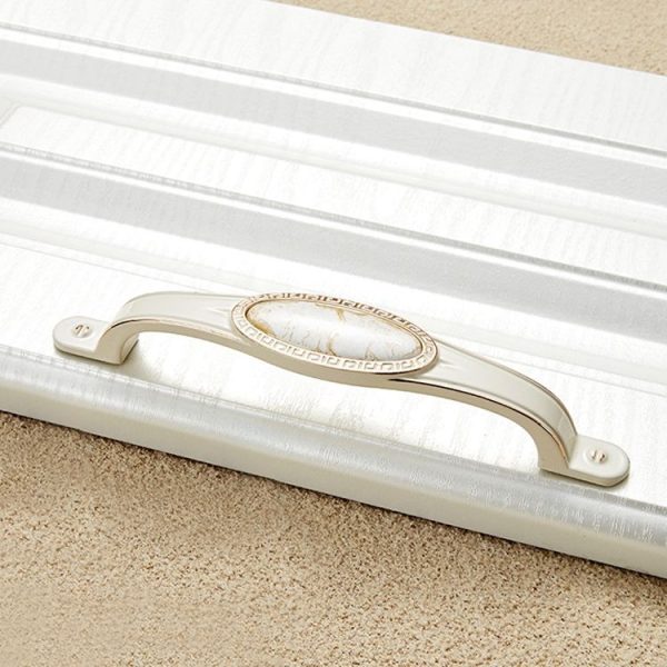 3 PCS 5008-128 Ivory White Marble Cabinet Drawer Zinc Alloy Ivory White Jade Handle - Image 2