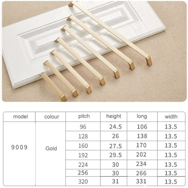 9009-224 Modern Simple Cabinet Door Handle Drawer Wardrobe Zinc Alloy Handle (Gold) - Image 4