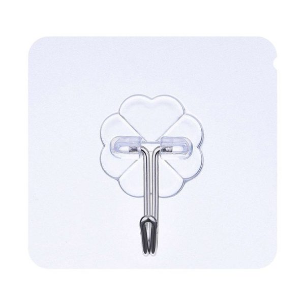 10pcs PVC + Stainless Steel Thick Plum Shape Seamless Adhesive Hook Waterproof Transparent Strong Stick Hook Kitchen Wall Mount - Image 2