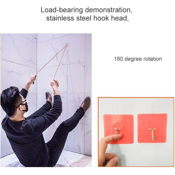 10pcs PVC + Stainless Steel Thick Plum Shape Seamless Adhesive Hook Waterproof Transparent Strong Stick Hook Kitchen Wall Mount - Image 4