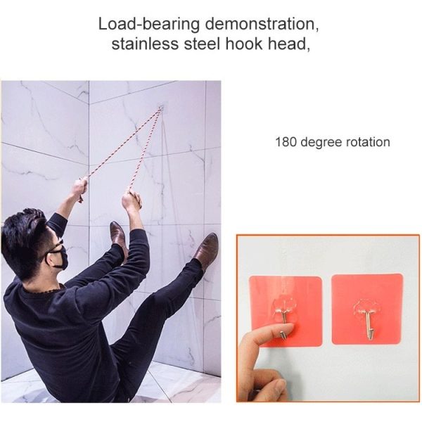 10pcs PVC + Stainless Steel Thin Plum Shape Seamless Adhesive Hook Waterproof Transparent Strong Stick Hook Kitchen Wall Mount - Image 4