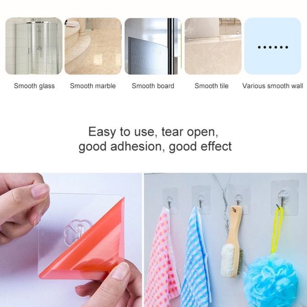10pcs PVC + Stainless Steel Thin Plum Shape Seamless Adhesive Hook Waterproof Transparent Strong Stick Hook Kitchen Wall Mount - Image 5