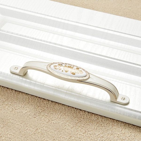 3 PCS 5008-128 Ivory White Fake Gold Flower Cabinet Drawer Zinc Alloy Ivory White Jade Handle - Image 2