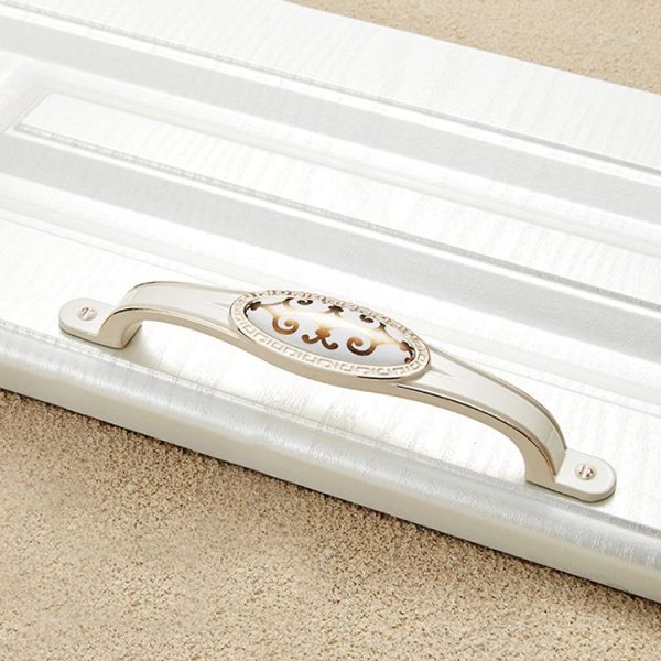 3 PCS 5008-128 Ivory White Cross Gold Cabinet Drawer Zinc Alloy Ivory White Jade Handle - Image 2