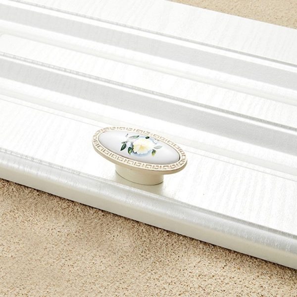 5 PCS 5008-single Ivory White White Peony Cabinet Drawer Zinc Alloy Ivory White Jade Handle - Image 2