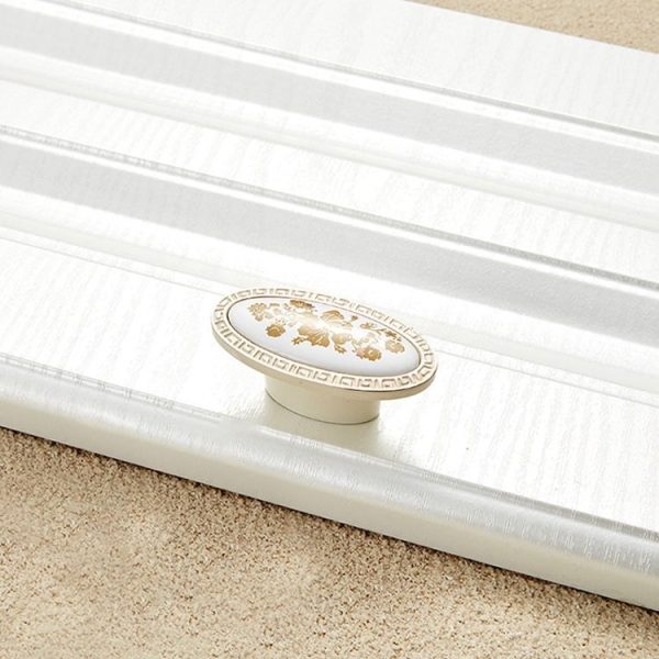 5 PCS 5008-single Ivory White Fake Gold Flower Cabinet Drawer Zinc Alloy Ivory White Jade Handle - Image 2