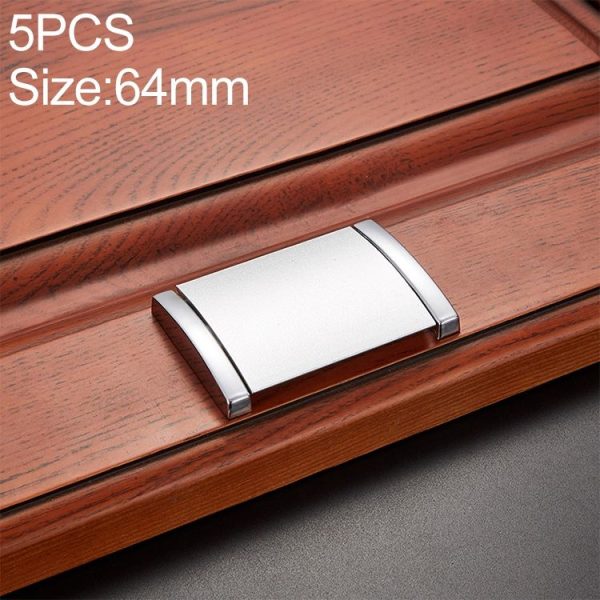 5 PCS 1051C-64 Silver Drawer Cabinet Door Zinc Aluminum Alloy Invisible Covered Button Flat Handle