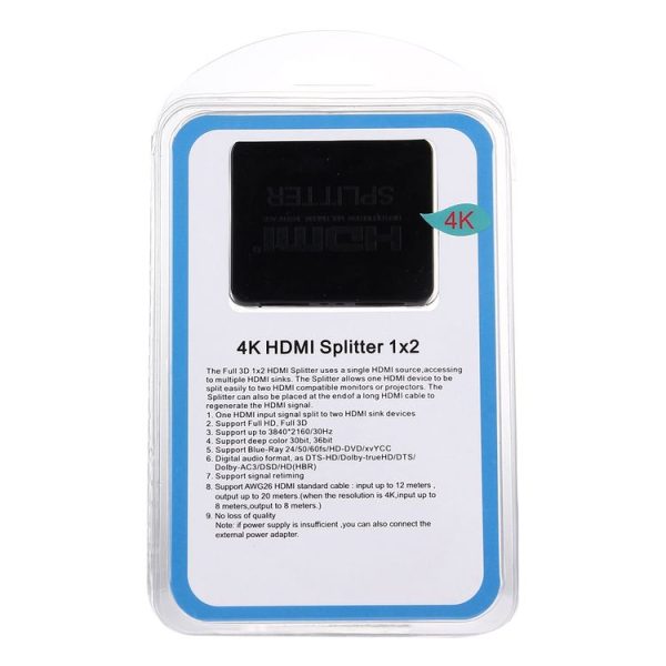 4K HDMI Splitter Full HD 1080p Video HDMI Switch Switcher 1x2 Split Out Amplifier Dual Display for HDTV DVD PS3 Xbox (Black) - Image 7