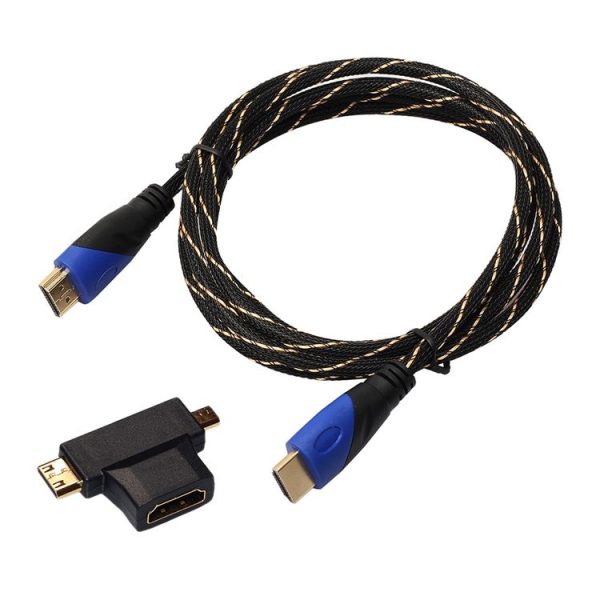 1.8m HDMI 1.4 Version 1080P Woven Net Line Blue Black Head HDMI Male to HDMI Male Audio Video Connector Cable with Mini HDMI & Micro HDMI & HDMI 3 in 1 Adapter Set - Image 2