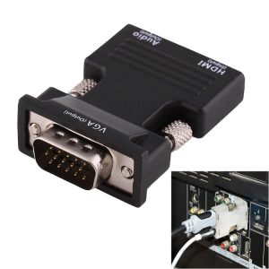 HDMI Female to VGA Male Converter with Audio Output Adapter for Projector, Monitor, TV Sets (Black)