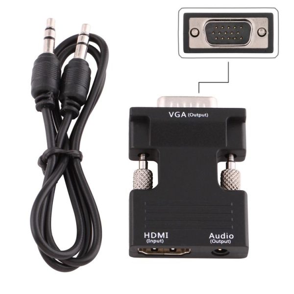 HDMI Female to VGA Male Converter with Audio Output Adapter for Projector, Monitor, TV Sets (Black) - Image 4