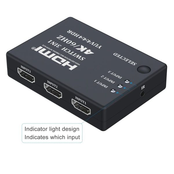 3 In 1 Out 4K 60Hz HD Video HDMI Switcher with Infrared Remote Control - Image 2