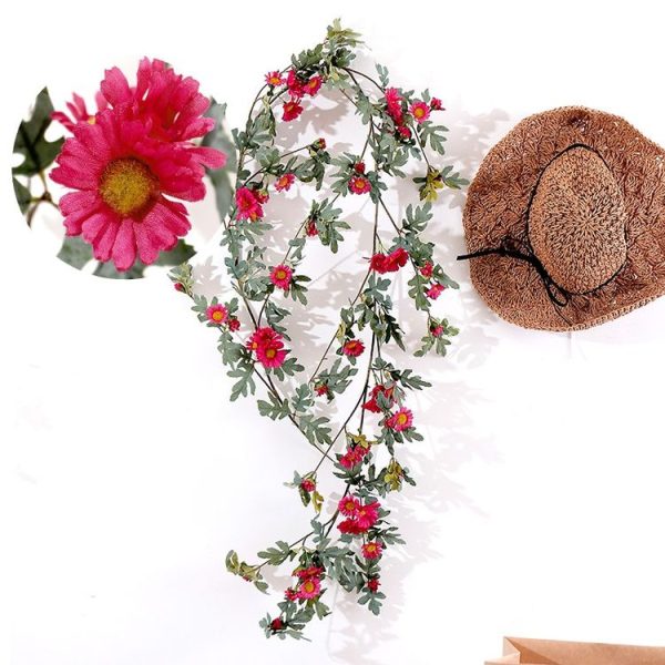 Daisy Leaf Artificial Flower Vine Interior Background Wall Window Decoration, Length: 1.75m (Wine Red) - Image 2