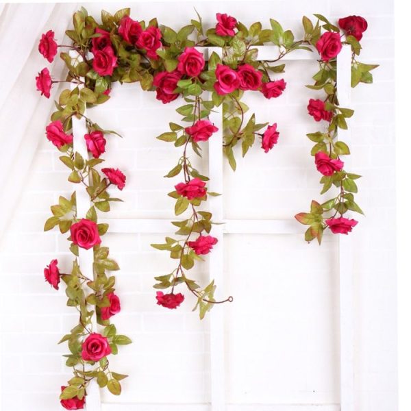 Daisy Leaf Artificial Flower Vine Interior Background Wall Window Decoration, Length: 1.75m (Wine Red) - Image 4