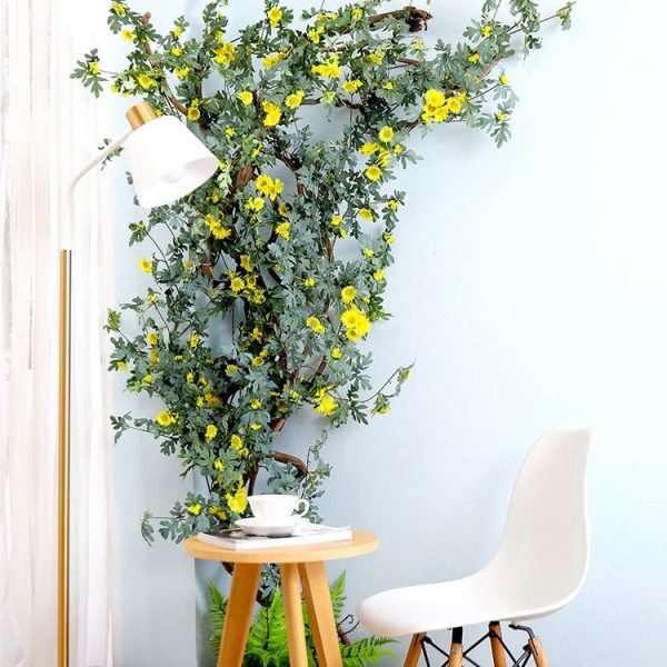 Daisy Leaf Artificial Flower Vine Interior Background Wall Window Decoration, Length: 1.75m (Wine Red) - Image 5
