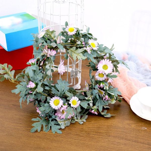 Daisy Leaf Artificial Flower Vine Interior Background Wall Window Decoration, Length: 1.75m (Wine Red) - Image 6