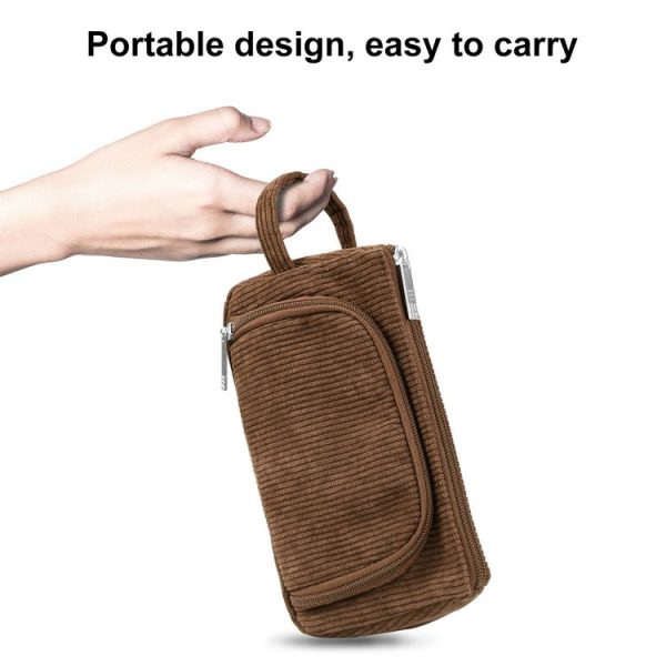 HAWEEL Corduroy Triangular Pen Case Makeup Pouch Travel Cosmetic Organizer Bag (Yellowish-brown) - Image 5