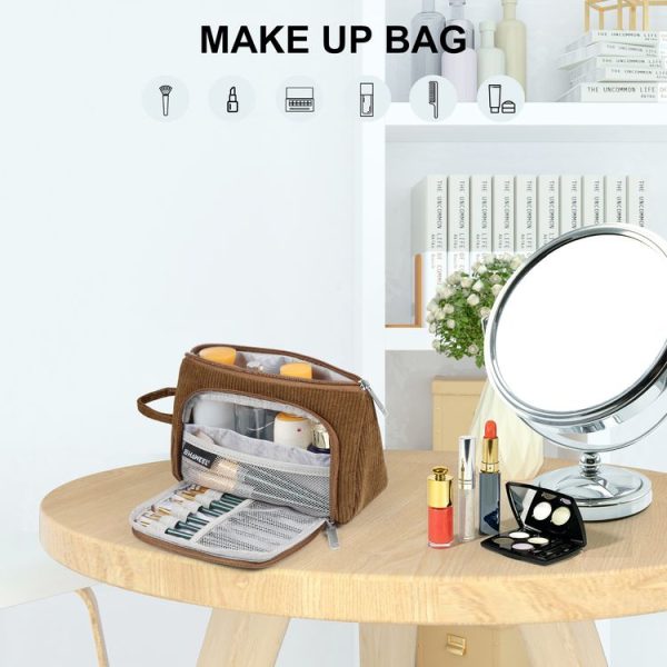 HAWEEL Corduroy Triangular Pen Case Makeup Pouch Travel Cosmetic Organizer Bag (Yellowish-brown) - Image 6