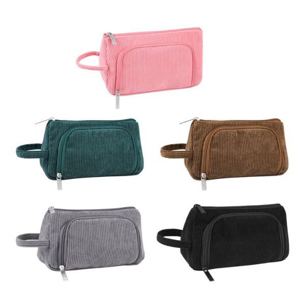 HAWEEL Corduroy Triangular Pen Case Makeup Pouch Travel Cosmetic Organizer Bag (Yellowish-brown) - Image 8