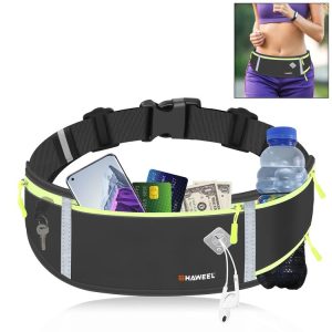 HAWEEL Running Belt Waist Fanny Pack Bag Sports Waterproof Waist Phone Pocket (Black)